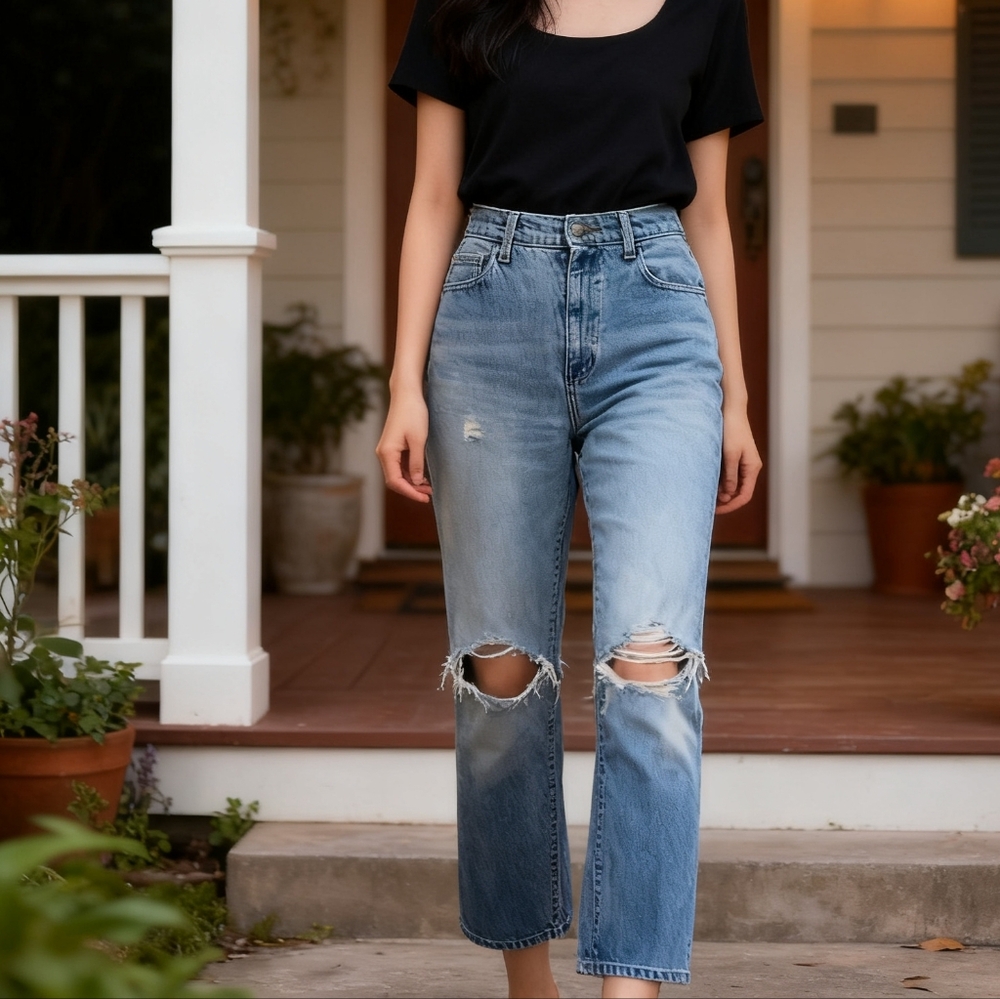 Ralph Lauren Distressed Blue Jeans - Size 8 | Relaxed & Stylish